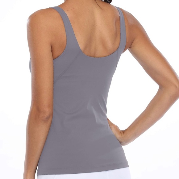 Woman’s Gray V Neck Tank,Cami Workout Yoga Built In Shelf Bra Size M - Picture 5 of 13